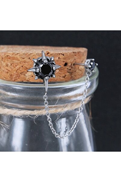 northstarshop Çift Kombin Diken Gotik Double Cross Zincirli Zirkon 316l Çelik Küpe (tekli)