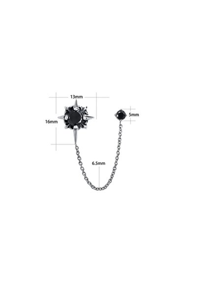 northstarshop Çift Kombin Diken Gotik Double Cross Zincirli Zirkon 316l Çelik Küpe (tekli)