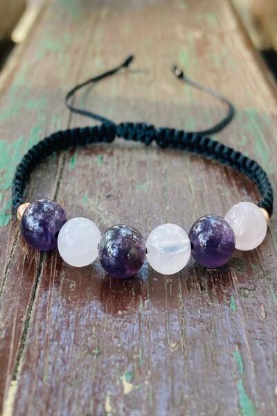 Black Swan Gift & Accessories Original Amethyst-Pink Quartz Braided Bracelet