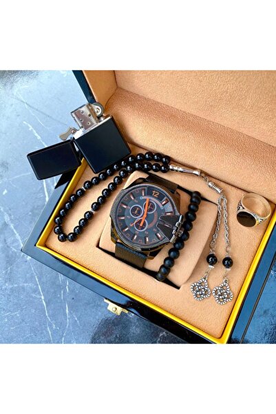 Choppers Siyah Deri Kordon Erkek Saat Seti