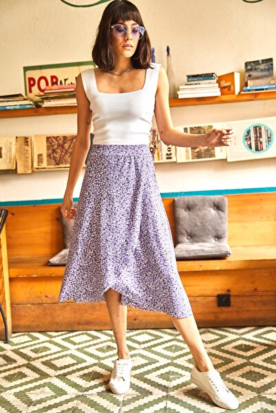 Olalook Women's Lilac Little Daisy Wrap Skirt ETK-19000154