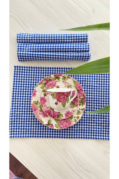 White Alamode Set de servicii american Gingham bleumarin