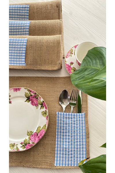 White Alamode Σετ σέρβις Gingham Jut Blue American