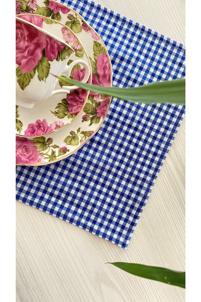 White Alamode Serviciul american Gingham Bleumarin