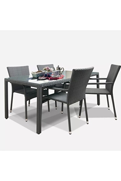 Sadece Nette 5 Parça Rattan Masa Ve Sandalye Takımı, Cam Masalı Rattan Takım