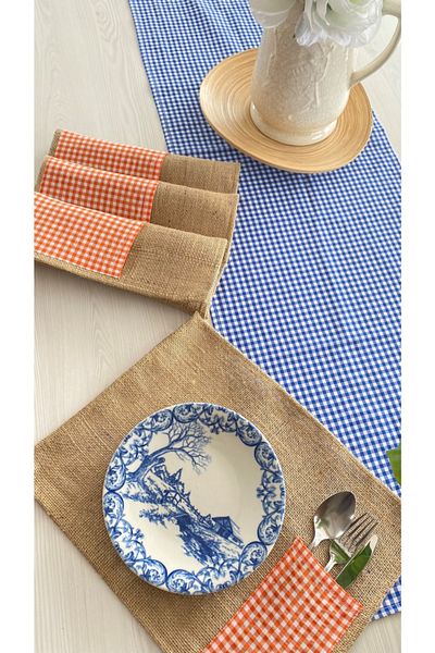 White Alamode Set de servicii americane Runner și Orange Jut Pötikare bleumarin