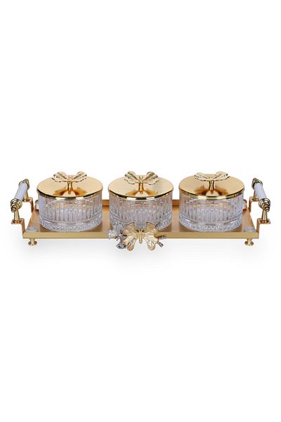 Vadi Bella Butterfly Cover with Handle, 3 Compartment Presentation Bowl, Snack, Breakfast and Jam Bowl