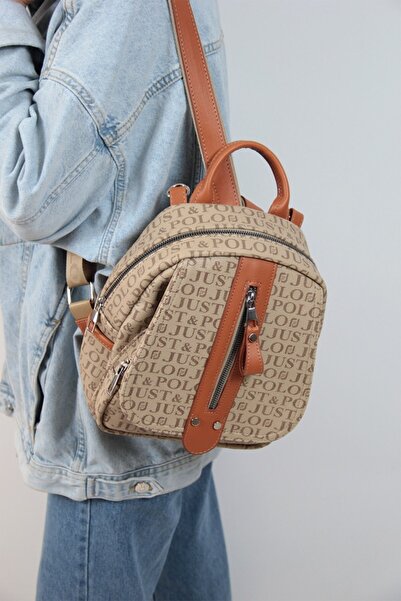 Just Polo Mink Tan Multi-Compartment Lined Adjustable Strap Women's Backpack