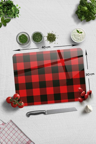 Decorita Glass Cutting Board - Glass Cutting Board |   Plaid Pattern |   30cm X 40cm