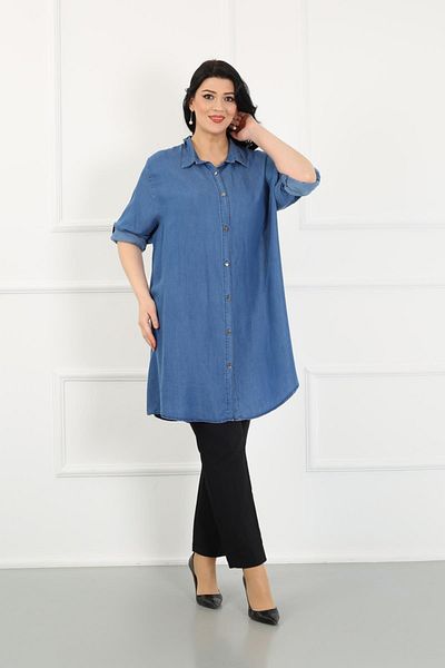 By Alba Collection Women's Denim Fabric Large Size Tunic