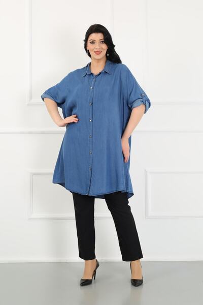 By Alba Collection Γυναικείο τζιν ύφασμα μεγάλου μεγέθους τουνίκ