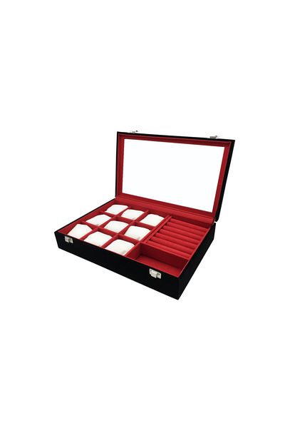 Polo Cross Watch + Ring + Cufflink + Glasses Multi-Purpose Jewelry Box Suede Coated on Wooden Case