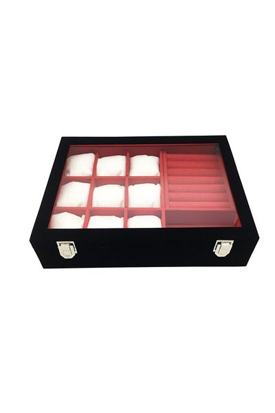 Polo Cross Watch + Ring + Cufflink + Glasses Multi-Purpose Jewelry Box Suede Coated on Wooden Case