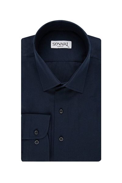 SÜVARİ Classics Smart Sport Slim Fit πουκάμισο μονόχρωμο Navy Slim Fit χωρίς τσέπη
