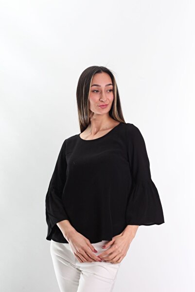 Blues Outlet Жіноча блуза з довгими рукавами та воланами на кінцях рукавів - ...