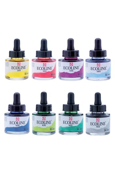 Talens Ecoline Sıvı Suluboya Mürekkep 30ml Tüm Renkler 60'lı Set - Liquid Wat...