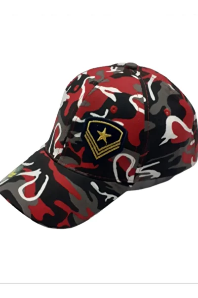 Kardelen Butik Denizli Waiter Size Camouflage Embroidered Cap (Age 7-12) (Red)
