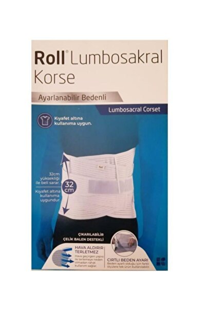 Roll Ayarlanabilir Beden Lumbosakral Korse, 32 cm, Rahat ve Destekleyici Tasarım
