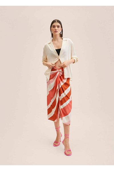 MANGO Woman Belted Patterned Shirt