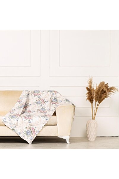 benimol Modern Mavi Renkli Gül Desen Dokuma Kadife Dijital Baskılı Standart K...