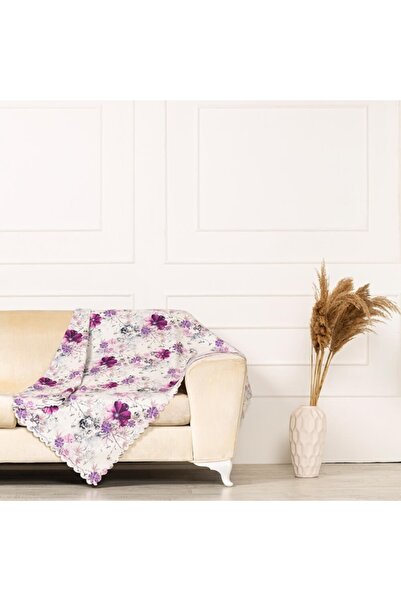 benimol Mor Mürdüm Renkli Çiçekli Dokuma Dijital Baskılı Kadife Şönil Koltuk ...