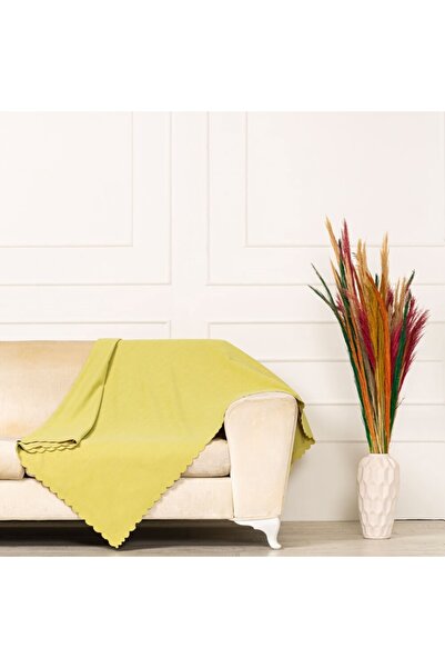 benimol Fıstık Yeşili Dokuma Kadife Şönil Düz Kumaş Çift Taraflı Koltuk Şalı ...