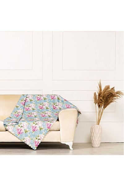 benimol Sarmaşık Gül Desenli Dokuma Kadife Dijital Baskılı Standart Koltuk Şalı