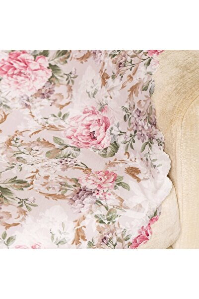 benimol Yeşil Yapraklı Gül Kurusu Renkli Gül Desen Dokuma Kadife Dijital Bask...