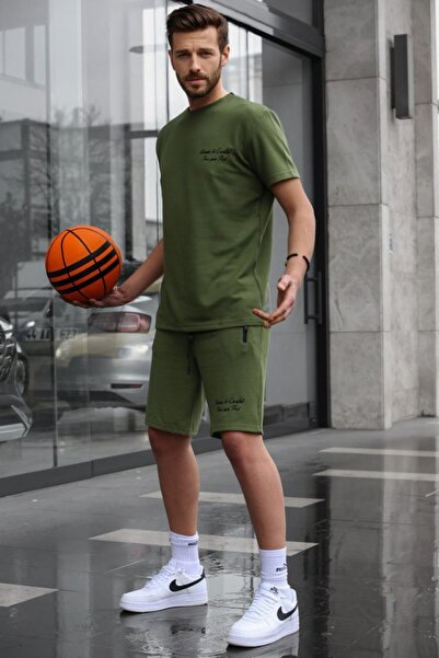 Madmext طقم شورت رجالي مطبوع باللون الكاكي 5820