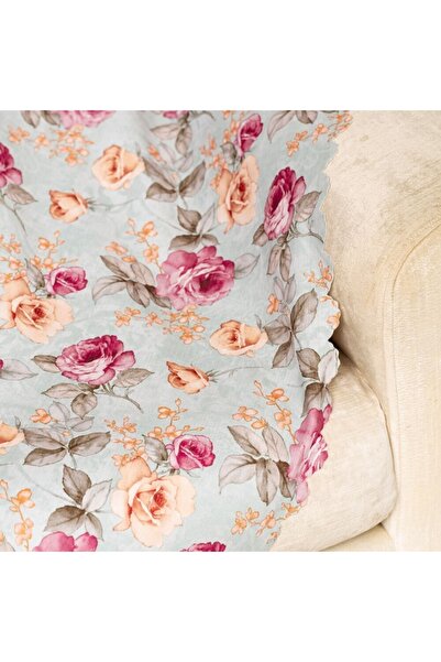 benimol Modern Gül Desen Dokuma Dijital Baskılı Kadife Şönil Koltuk Şalı Örtü...