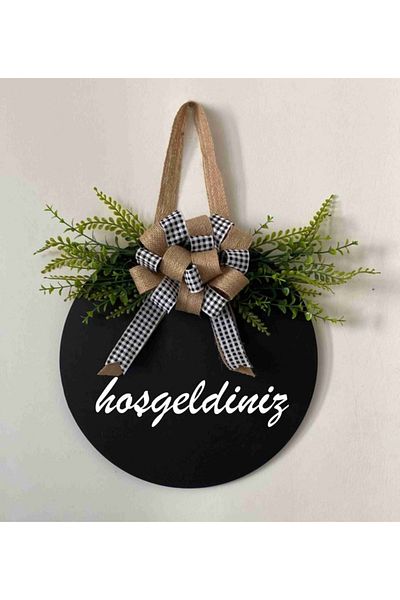 HOBİ55 Στολίδι πόρτας Καλώς ήρθατε Μαύρο Δώρο με Φύλλα 56