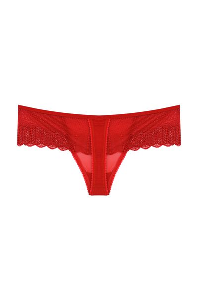 Zena Red Front Tulle Lace Side Fancy Thong Women's Panties