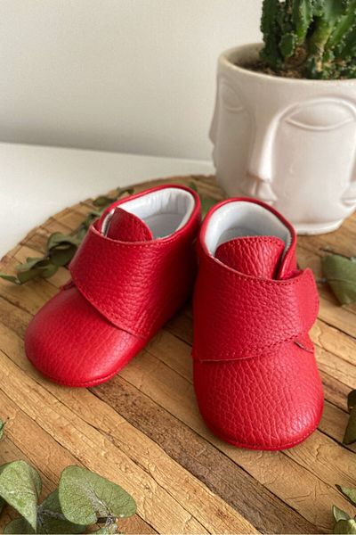 Li Puna Leather Velcro Baby Boots Red