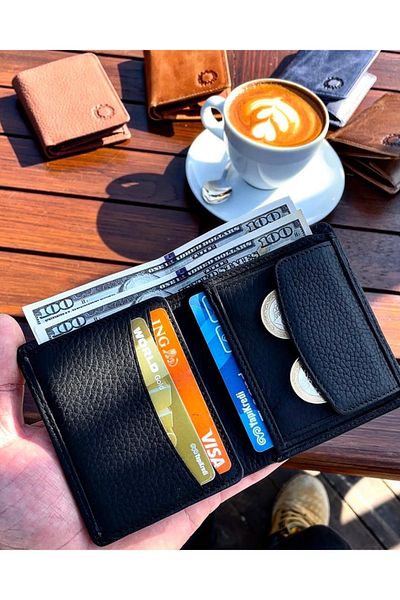 CüzCan Unisex Black Jackson Vertical Χρήσιμο πορτοφόλι από γνήσιο δέρμα με θήκη νομισμάτων