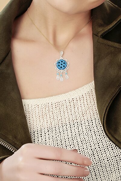 Doğan Silver Gümüş Süryani Nazarlığı Telkari El Işlemeli Kolye