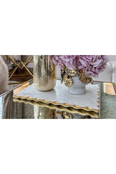 Sümeyra Marble Art Antique Natural White Marble Tray 20x30cm