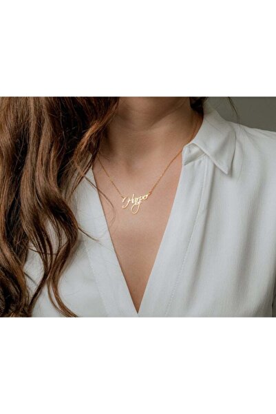 Genel Markalar El Yazılı Isim Gümüş Kolye Altın Sarısı