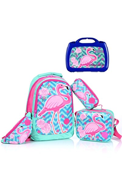 Coral High 23411 Flamingo Desenli 5'li Okul Sırt Çantası Seti
