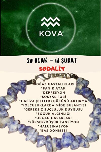 GÜMÜŞTEL EL SANATLARI Sertifikalı Burç Taşı Kova Burcu Sodalit Taşı Bileklik