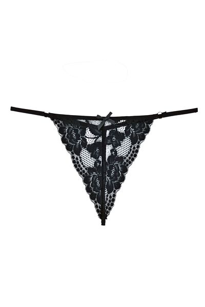 Zena Ip String Women's Panties - Black, Lace Front and Back