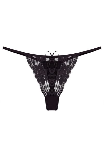Zena Lace Detailed Black Women's String Panties