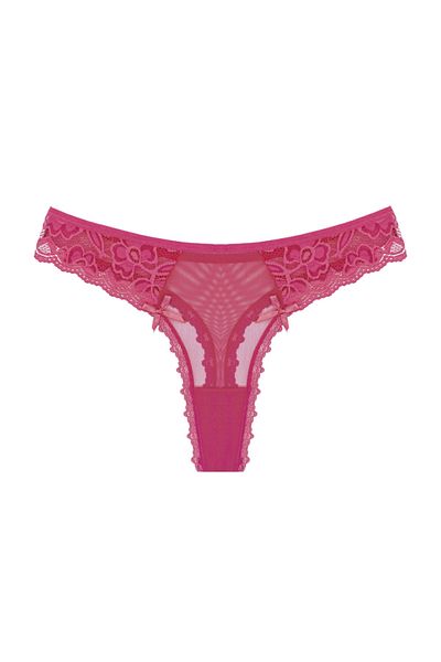 Zena Thong Women's Panties - Tulle Lace Detail on the Pomegranate Front and Back