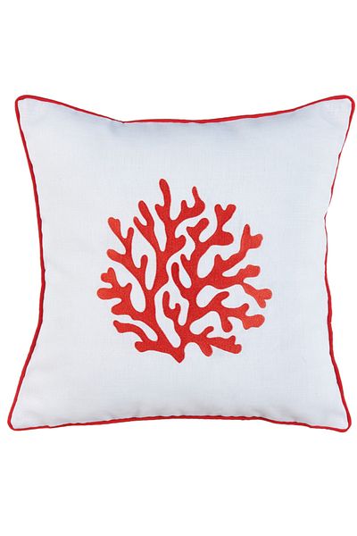 caka home design Embroidered Star Case with Piping Coral ( Ecru Background / Red Embroidery / 45x45 Cm )