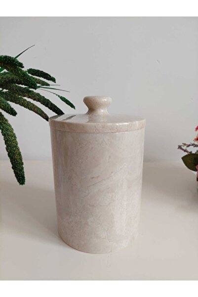 Sümeyra Marble Art Διακοσμητική βούρτσα WC από φυσικό μπεζ μάρμαρο και κάδο απορριμμάτων