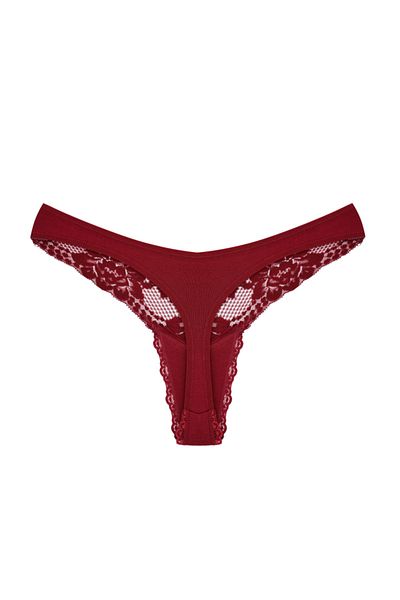 Zena Burgundy Lace Detailed Cotton Thong Women's Panties