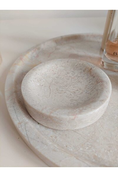 Sümeyra Marble Art Δίσκος παρουσίασης Latte - Φυσικό Μπεζ Μάρμαρο | Πιάτο κοσμημάτων | 28 εκ