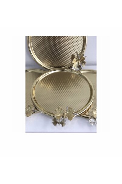 Mineli-Aşk Şık Görünümlü Parlak Gold 6 Lı Sunum Tepsisi Kelebek Aksesuarlı