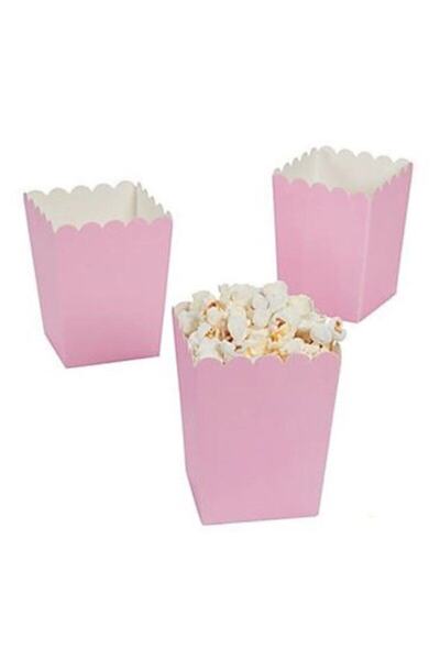 Parti dolabı 8li Pembe Baskısız Popcorn Kutusu ( Mısır , Cips , Ikram Kutusu )