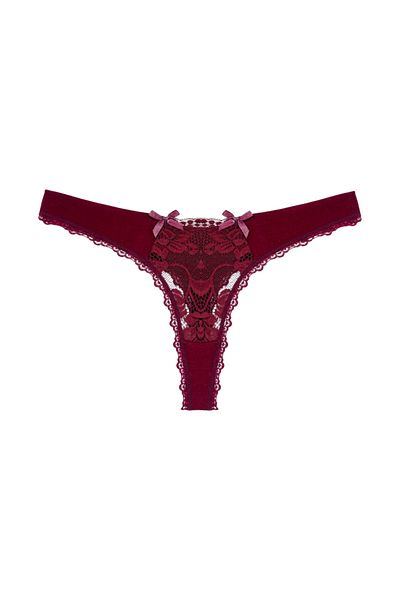 Zena Thong Claret Red Women's Panties - Lace Front Detail