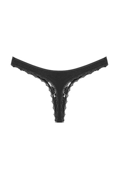 Zena Women's Thong Panties - Black with Lace Front Detail